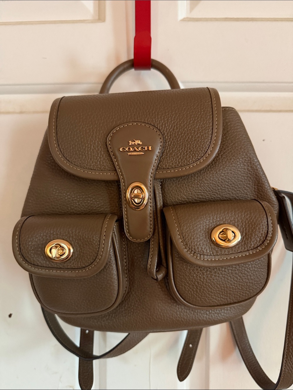 Coach Pebbled Leather Mini Backpack in Taupe with Gold Hardware